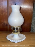 VINTAGE MILK GLASS TABLE LAMP HOBNAIL BASE AND SHADE Hurricane Light