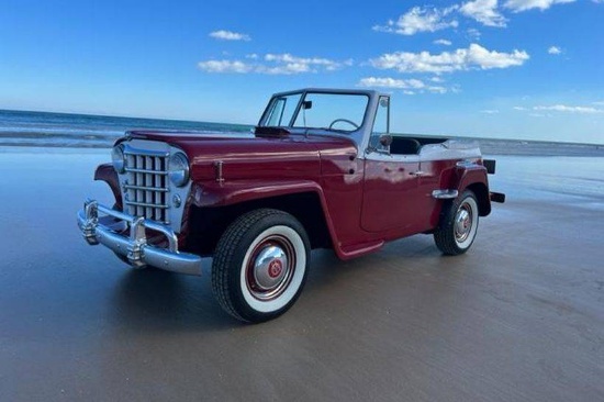 1950 Willys Jeepster Convertible. Totally restored. 6 cylinder engine. 3 sp