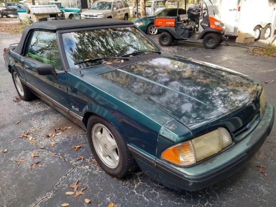 1991 Ford Mustang LX 5.0 Convertible. Long tube headers, grey cloth seats.C