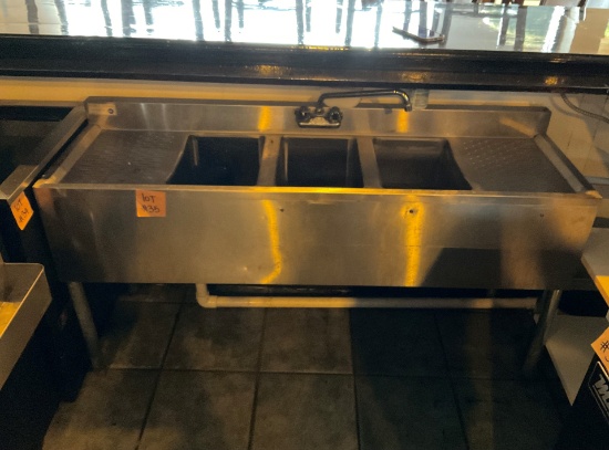 Serv-Ware Underbar Sink, three compartment, drainboards on left & right