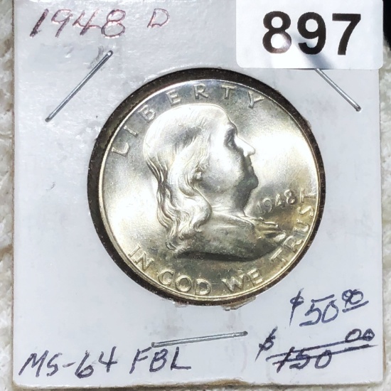 1948-D Franklin Half Dollar CHOICE BU FBL