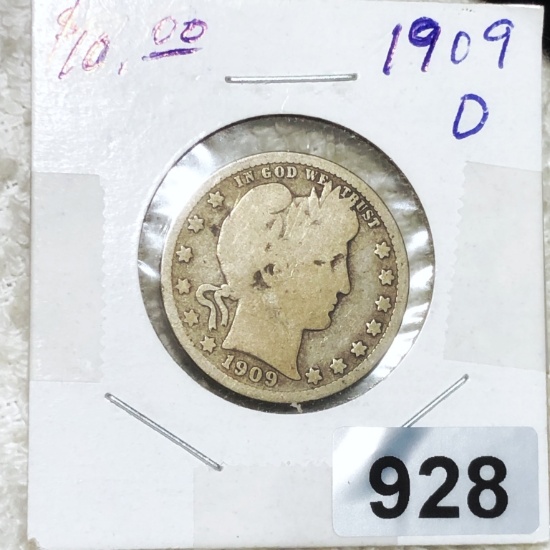 1909-D Barber Silver Quarter NICELY CIRCULATED