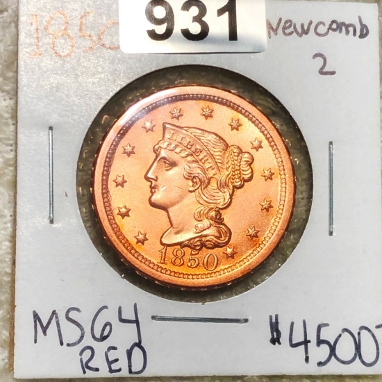 1850 Braided Hair Large Cent CHOICE BU RED