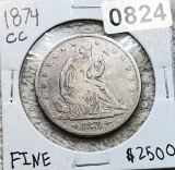 1874-CC Seated Half Dollar FINE