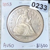 1853 Seated LIberty Dollar AU50