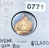 1850-O Seated LIberty Quarter NEAR GEM BU