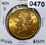 1904-S $20 Gold Double Eagle MS66
