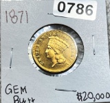 1871 $3 Gold Piece GEM BU++