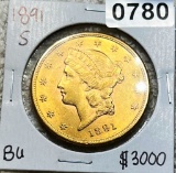 1891-S $20 Gold Double Eagle BU