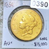 1859 $20 Gold Double Eagle AU+