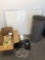 Lot of miscellaneous items ( trash cans, dry erase board, electronic parts)