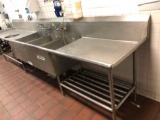 Large stainless commercial kitchen triple sink unit and food waste processor 14?x 32?