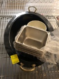 Black plastic serving tray ,condiment containers and bowl