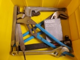 Tote of miscellaneous tools including (460 channel locks)