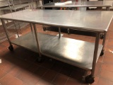 Large stainless food prep table on wheels 36x84