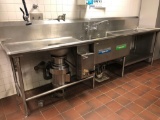 Large stainless dish washing station,2 sinks & waste processor 131.5?x 30?