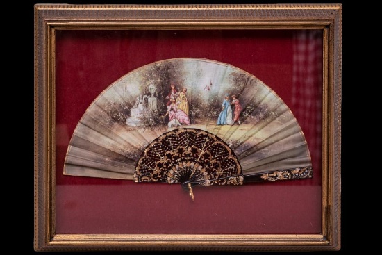 Japanese Themed Artwork and Victorian Framed Fan