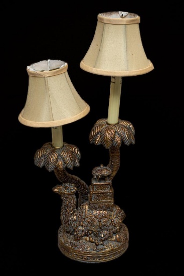 Misc. Home Decor, Camel and Elephants Lamps, Gorham Silver Tray, Bookends, Figurines