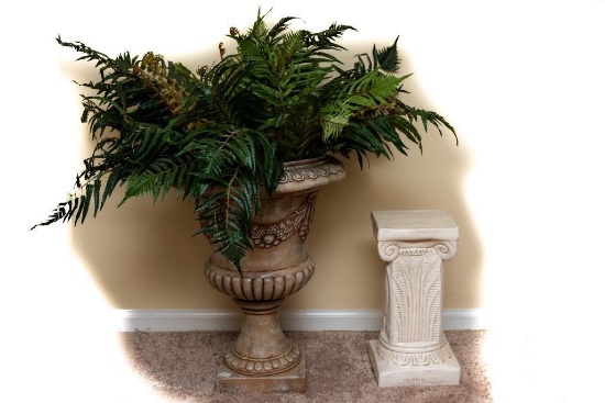 Floor Vase with Plant and Pedestal and Artificial Plants Lot