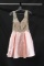 Jovani Pink Cocktail Dress With Gold Lace Bodice Size: 2