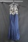 Terani Couture Navy Full Length Dress With Gold Lace Bodice Size: 12
