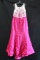 Rachel Allan Hot Pink Full Length Dress With White Lace Bodice Size: 18w