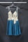 Jovani Teal Blue Cocktail Dress With Gold Lace Bodice Size: 0