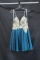 Jovani Teal Blue Cocktail Dress With Gold Lace Bodice Size: 8