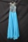 Rachel Allan Blue Full Length Dress With Beaded Top Size: 12