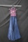 Alyce Paris Blue And Pink Full Length Dress With Beading Size: 2