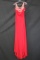 Splash Red Full Length Dress With Beaded Neckline Size: 14