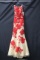 Jovani Red And White Full Length Floral Dress Size: 4