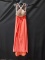 Terani Couture Orange Two-piece Halter Style Full Length Dress With Beaded