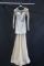Jovani Silver And Nude Beaded Long Sleeve Full Length Dress Size: 6