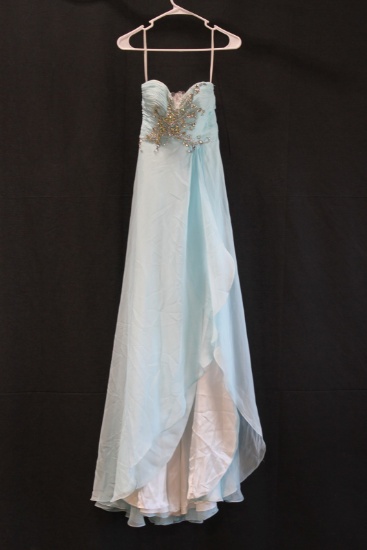 Macduggal Blue Strapless Jeweled Gown Size: 2