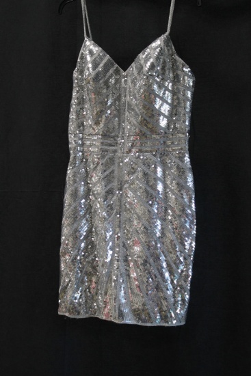 Jovani Silver Sequin Cocktail Dress Size: 10