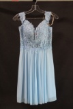 Faviana Light Blue Cocktail Dress With Lace Bodice Size: 2