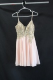 Jovani Pink Cocktail Dress With Gold Lace Bodice Size: 0