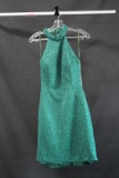 Jovani Teal Halter Style Sparkly Cocktail Dress Size: 14