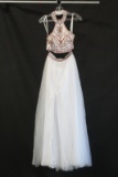 Enuious By Karishma Creations White Two-piece Dress With Red Beading Size: