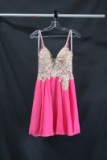 Jovani Pink Cocktail Dress With Gold Lace Bodice Size: 0