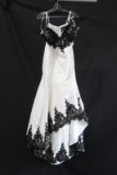 Macduggal White Full Length Dress With Black Lace Size: 12