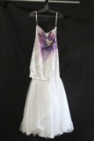 Marys White Full Length Dress With Purple Sparkles Size: 6