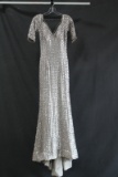 Jovani Silver Sequined Full Length Dress Size: 6