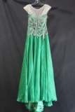 Macduggal Green Full Length Dress With Beaded Bodice Size: 6