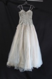 Macduggal White Full Length Dress With Beaded Bodice Size: 6
