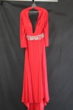 Alyce Paris Red Long Sleeved Full Length Dress Size: 12