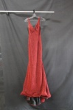 Ashley Lauren Red Sparkly Full Length Dress Size: 0