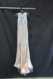 Glamour By Terani Couture Blue And Cream Beaded Full Length Dress Size: 0