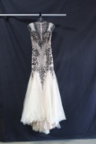 Macduggal White Full Length Dress With Black Lace Size: 12